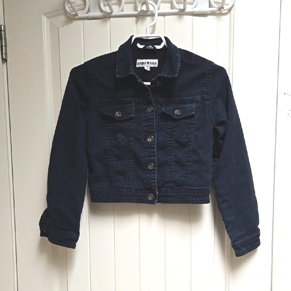 Urban Star Child Large Dark Blue Rodeo  Cropped Denim Jacket Lobg Sleeve